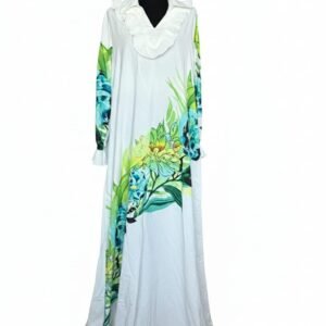 White Botanical Ruffle Maxi Dress