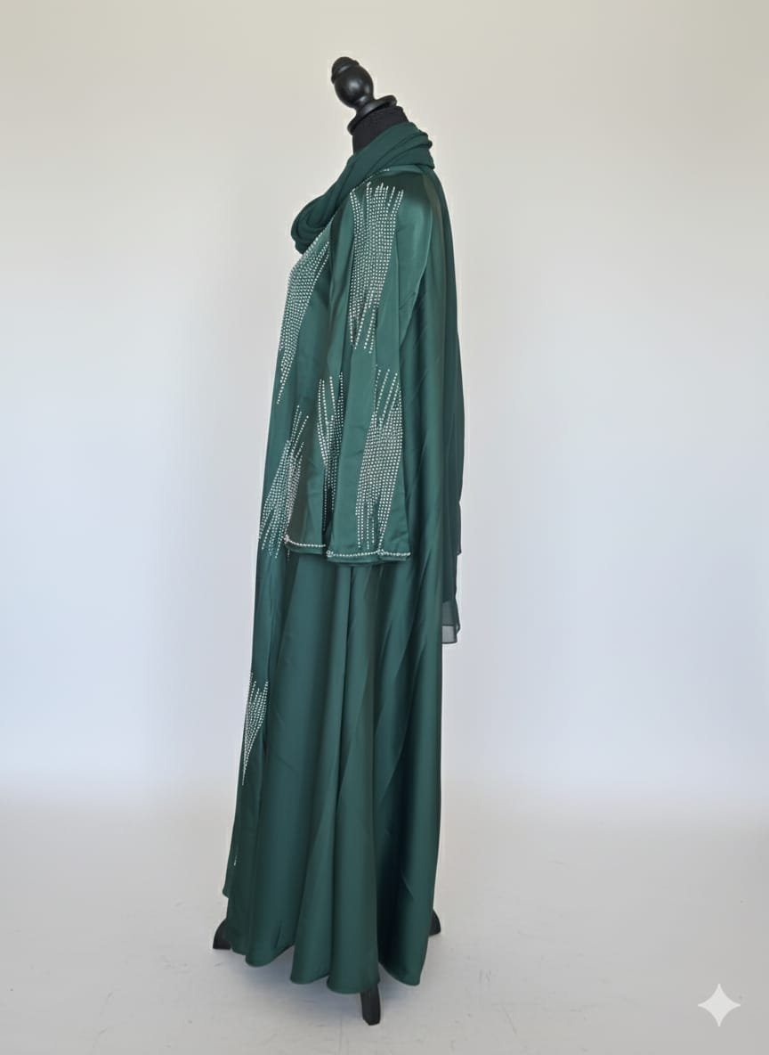 Deep Evergreen “Crystal Cascade” Abaya Set - Image 2