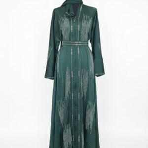 Deep Evergreen “Crystal Cascade” Abaya Set