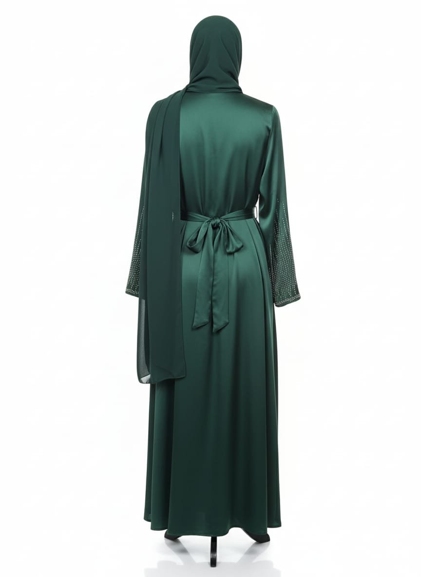 Deep Evergreen “Crystal Cascade” Abaya Set - Image 4