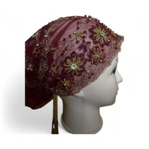 Embellished Lace Occasion Turban – Wine & Gold