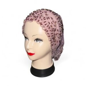 Hand-Embellished Lace Turban – Dusty Rose