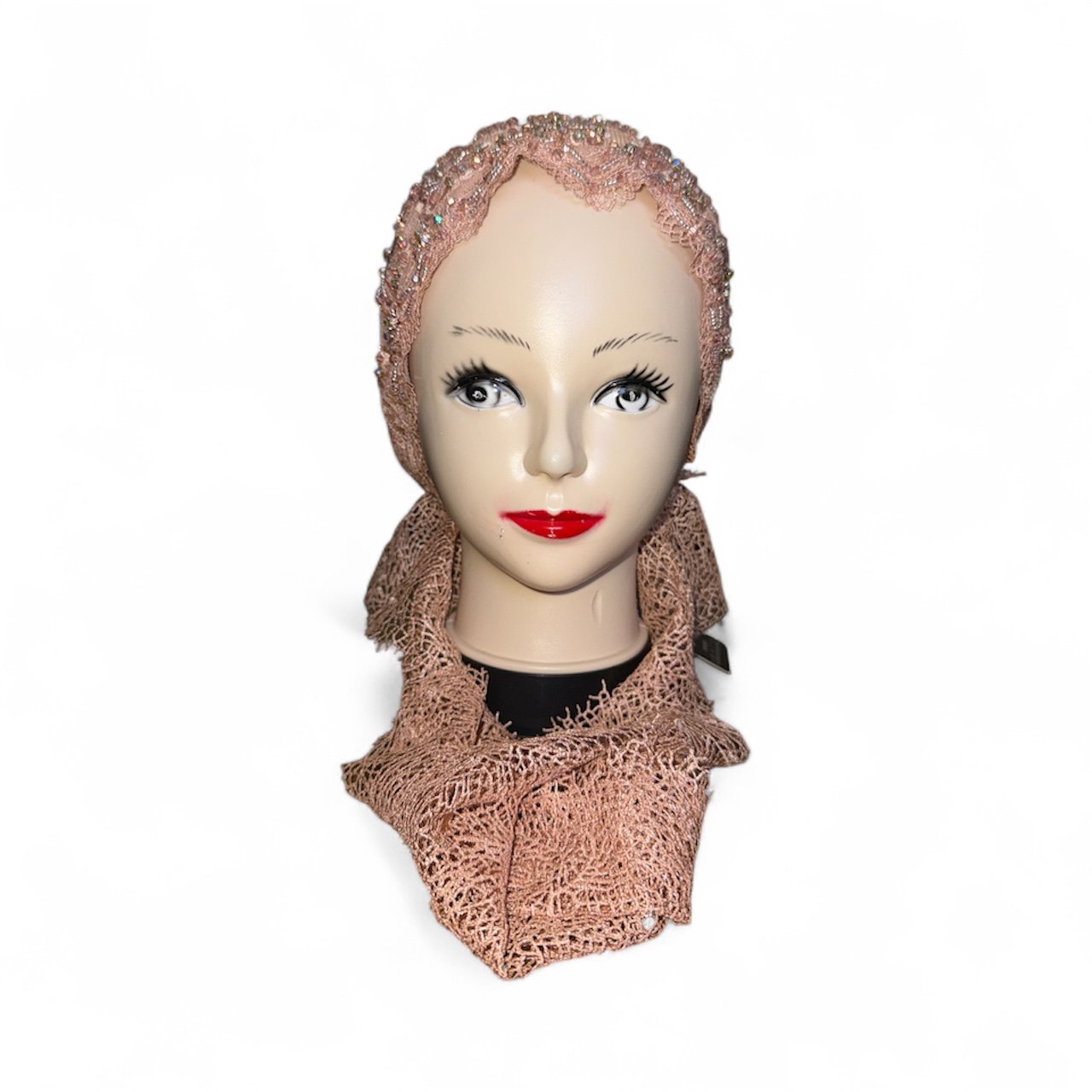 Embroidered Lace Tie-Back Turban - Soft Peach - Image 3