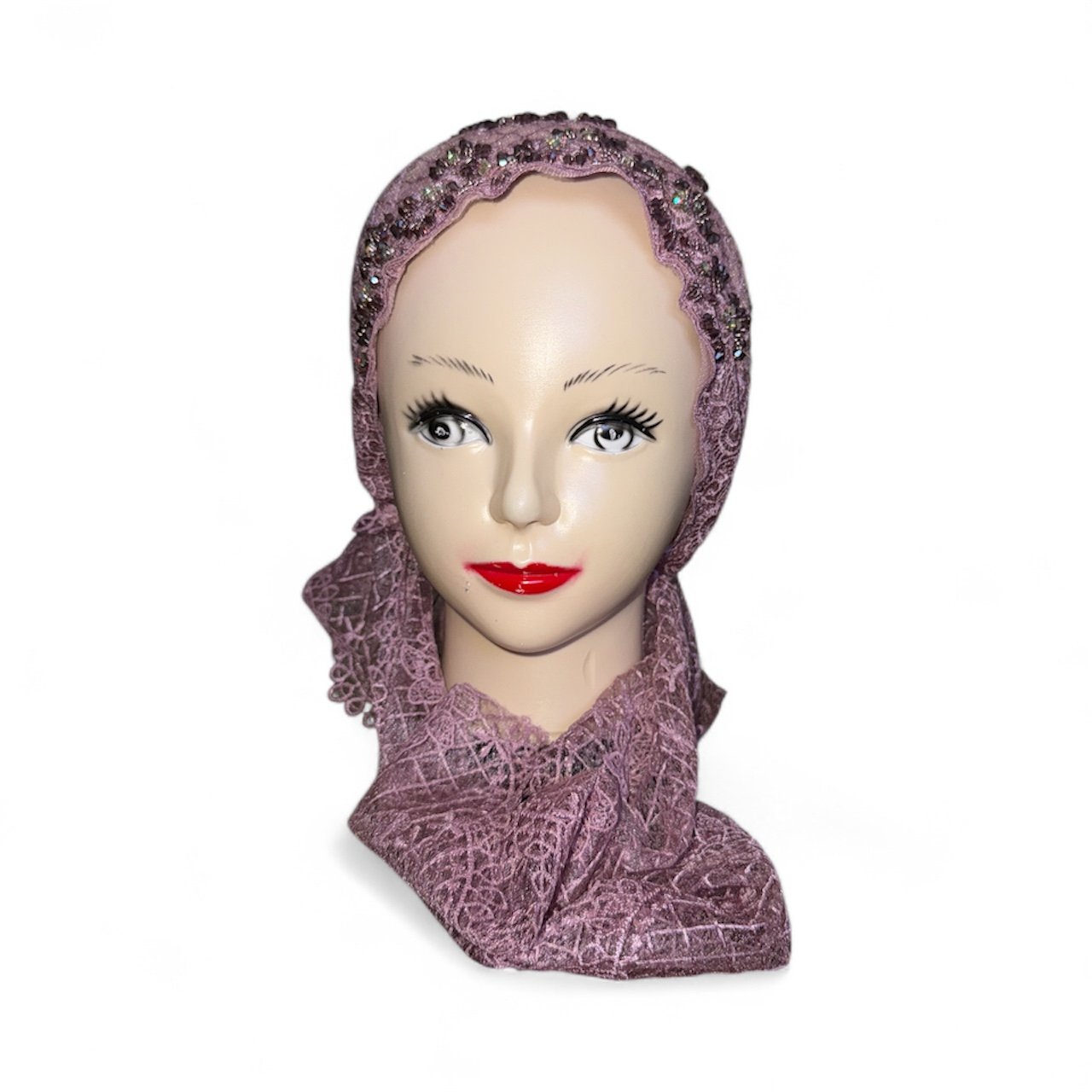 Hand-Embellished Lace Tie-Back Turban – Dusty Rose - Image 3