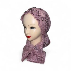 Hand-Embellished Lace Tie-Back Turban – Dusty Rose