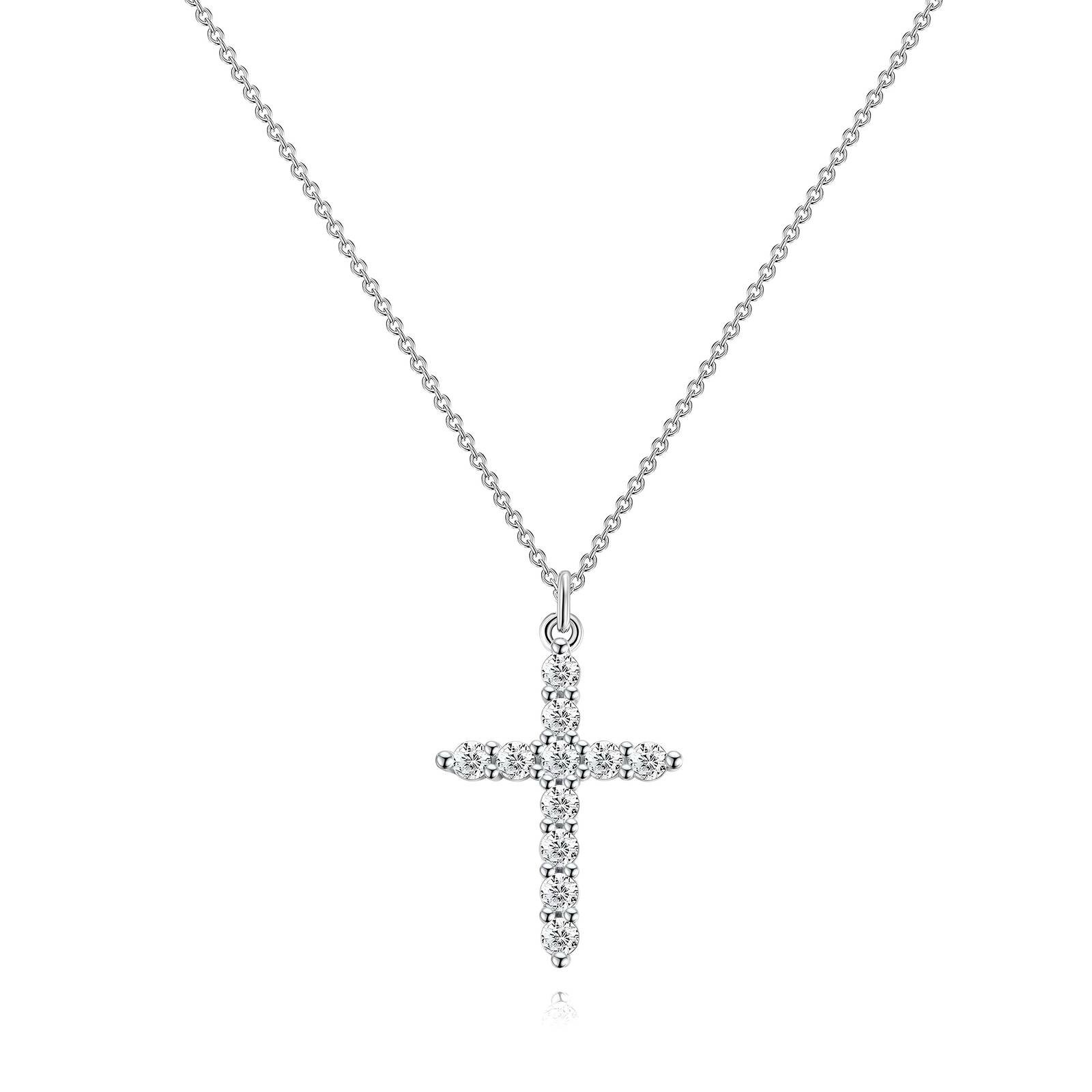 Diamond Cross Pendant Necklace – Stainless Steel Elegance