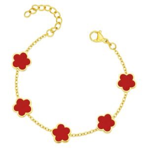 Red Clover Charm Bracelet - 18k gold Plated Stainless Steel