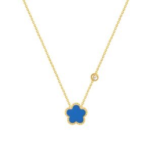 Blue Bloom Clove Pendant Necklace – 18K Gold Plated Steel